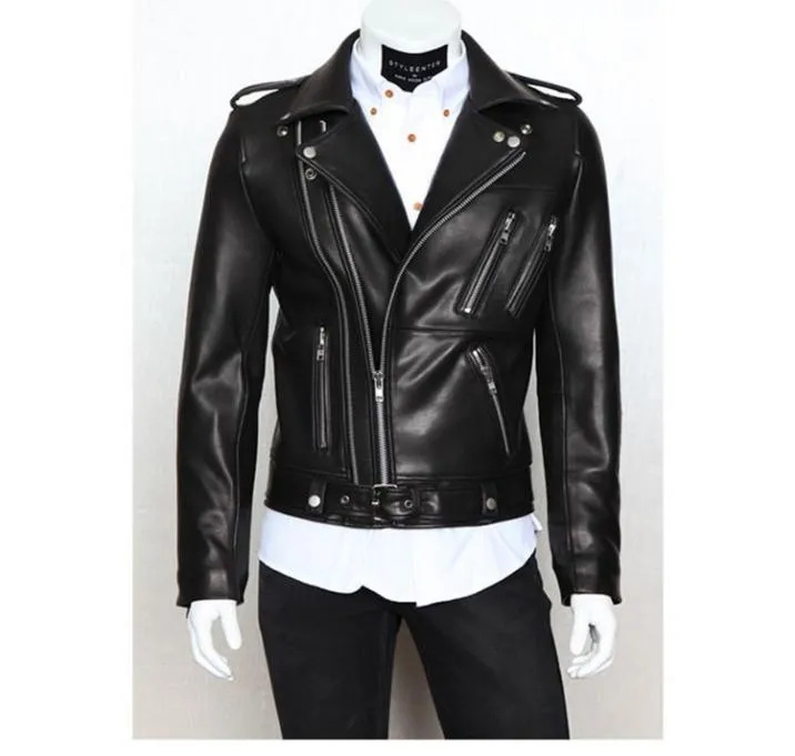 Vêtement de moto en cuir pour hommes, flocage décontracté, veste pour hommes, fermeture éclair multiple, design en cuir mince, revers tops6397862