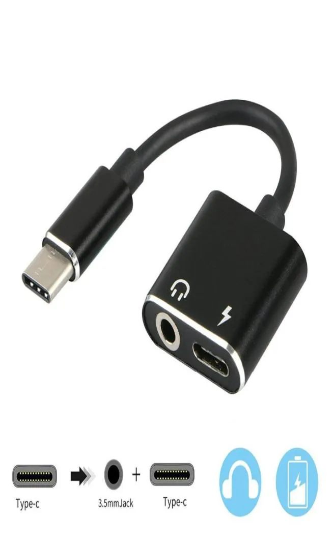 Adaptador 2 em 1 tipo C para entrada de fone de ouvido de 3,5 mm + carregamento suporta áudio e carregamento USB tipo C carregamento de áudio para Xiaomi/Huawei3642365