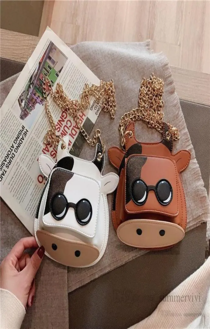 Fashion kids cow shape purse girls metals chain crossbody bags boys cartoon wallet children PU leather single shoulder bag Q42125871144