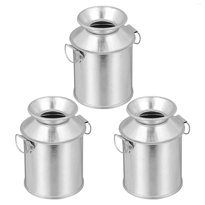 Vases 3 Pcs Drum Tin Vase Metal Container With Lid Iron Flowerpot Tinplate Garden Decoration