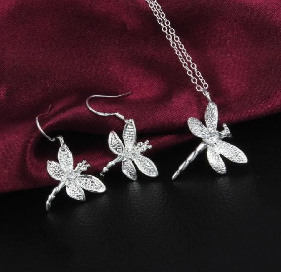 Säljer 925 Silver Zircon Dragonfly Halsbandörhängen smyckesuppsättning 10set6701808