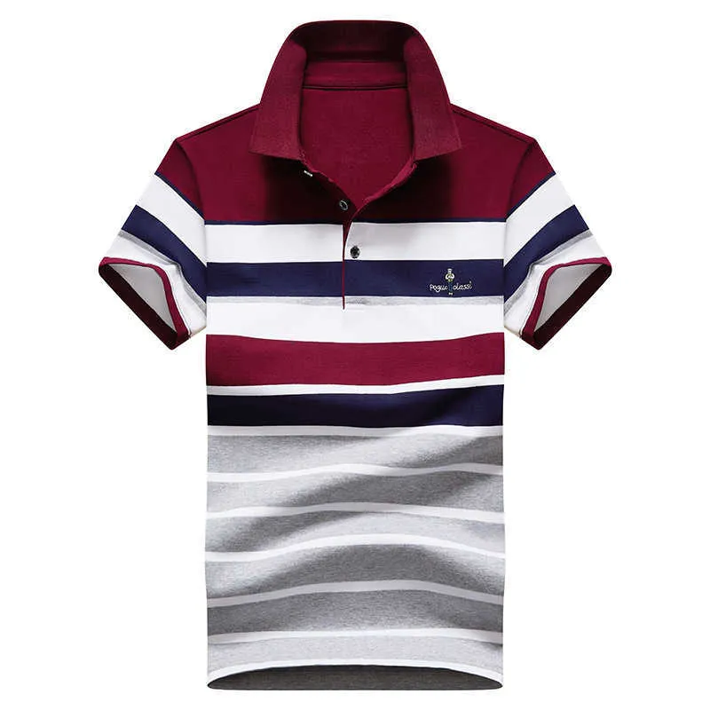 Camisa de gola polo masculina moderna de verão casual listrada com camiseta de manga curta masculina