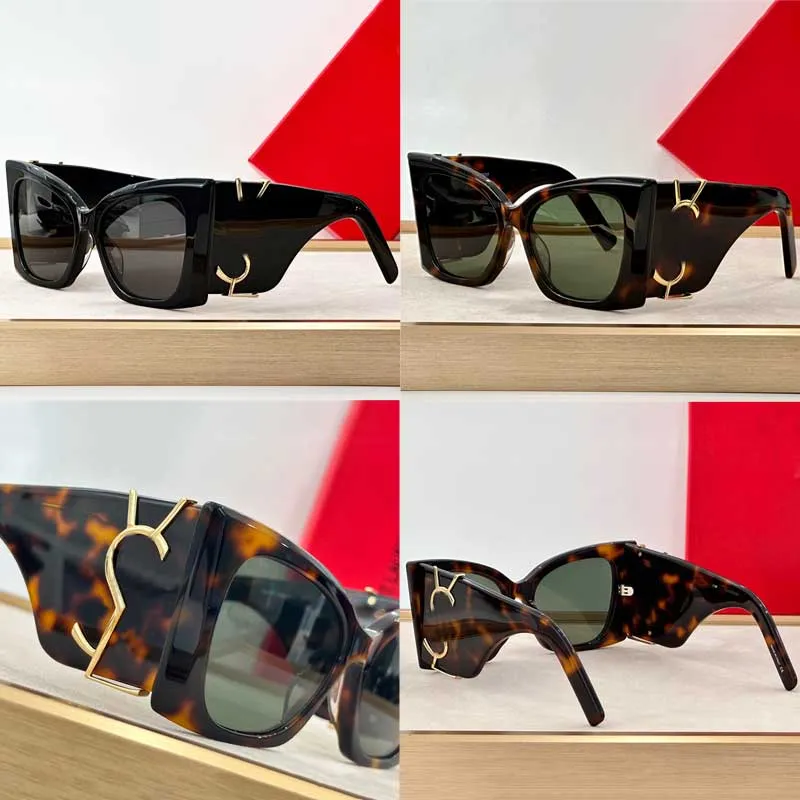 Blaze Cat Eye Women Designer Solglasögon M119 stor acetatram Nylonlins breda tempel guld 100% UV -skydd lyxiga kvinnor solglasögon occhiali da sole da donna