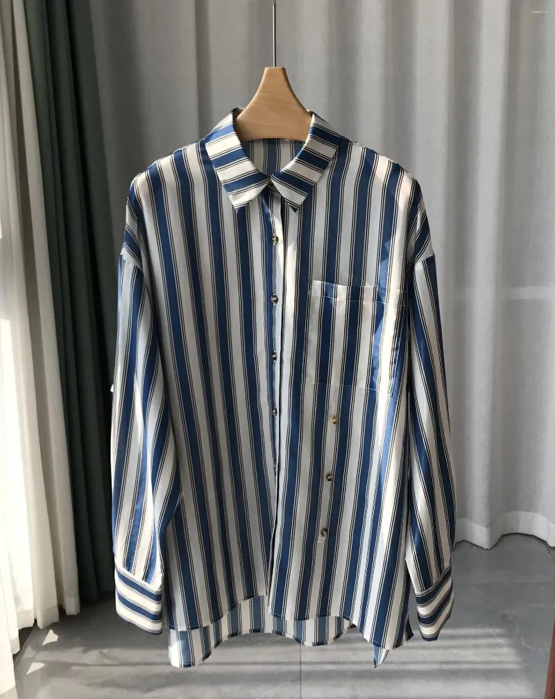 Women's Blouses 2024 Spring France Style Fashion High Quality 70%Cotton 30%Silk Stripe Casual Loose Shirt C663