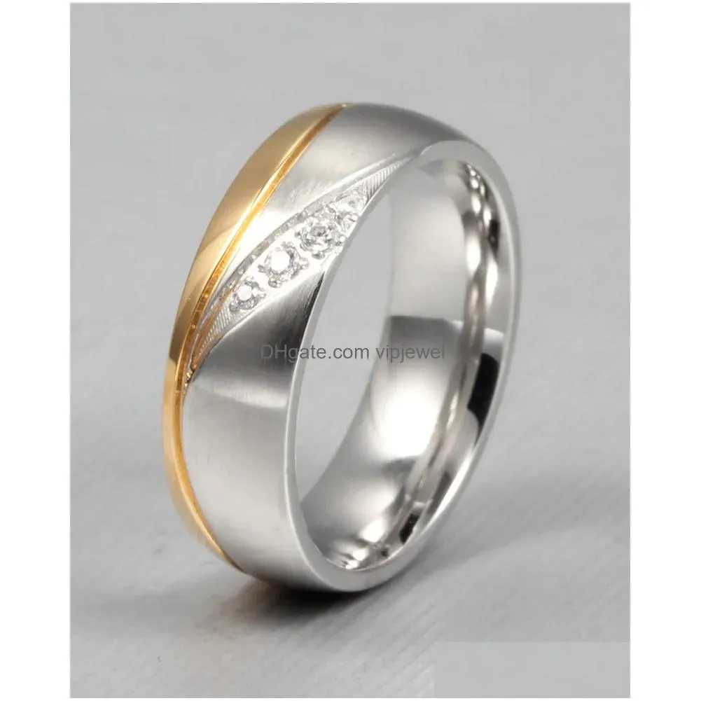 Bröllopsringar mode guldfärg kvinnor kvalitet rostfritt stål par ring gåva för älskare engagemang lova UTR8037 Drop Delivery J DH9PX
