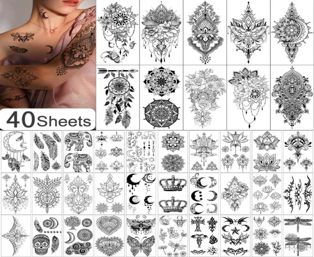 Metershine 40 Blatt extra große temporäre Henna-Mandala-Tattoo-Kollektion für Frauen und Mädchen, sexy Tattoo-Aufkleber98099157583625
