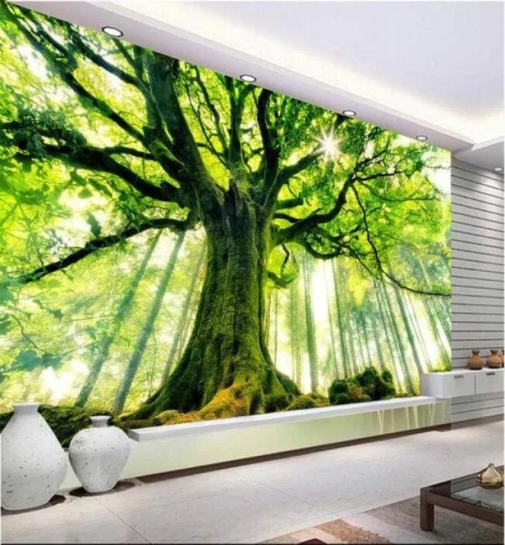 Papier peint 3d personnalisé mural non tissé stickers muraux arbre forêt réglage mur est soleil peintures po 3d papier peint mural 49846849550968