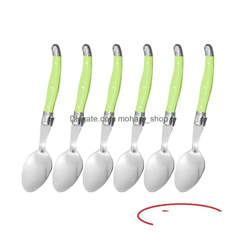 Spoons Stainless Steel Laguiole Dinner Spoon Big Large Tablespoon Set Rainbow Handle Soup Scoop Mti Color Cutlery Cafe 6Pcs 8.5Inch Dhpao