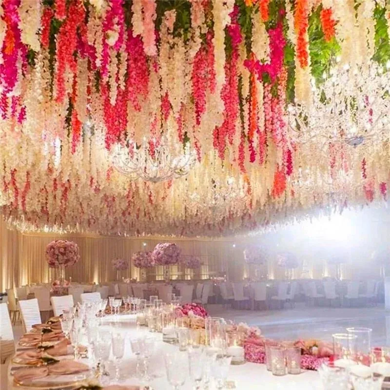 Decorative Flowers 55 Cm 100 PC Simulation Encryption Wisteria Grapes Hang Silk Flower Multi-color Rattan Series Of Wedding