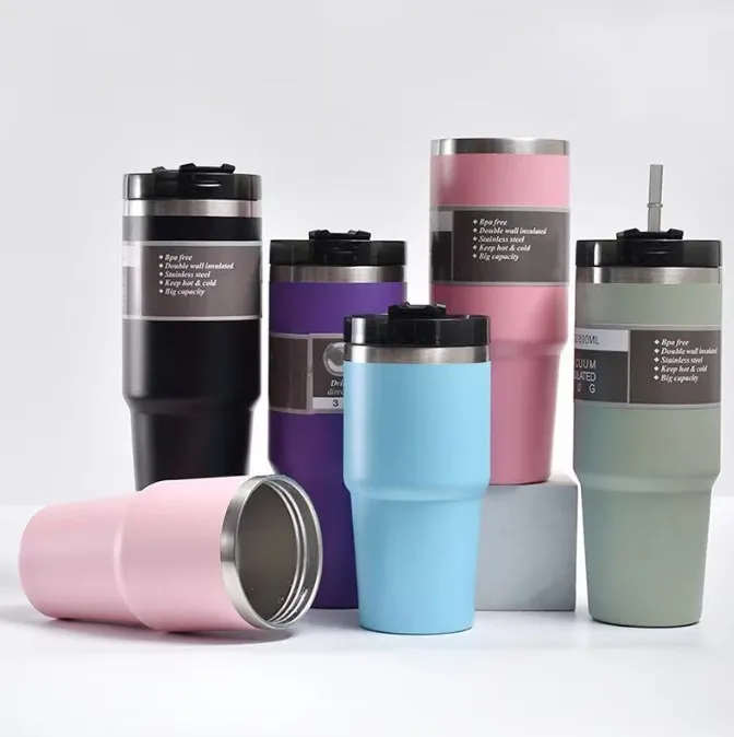 Gobelets multicolores en acier inoxydable H2.0, 40oz, couvercle et paille, tasses de voiture de 2ème génération, bouteilles d'eau isolées sous vide