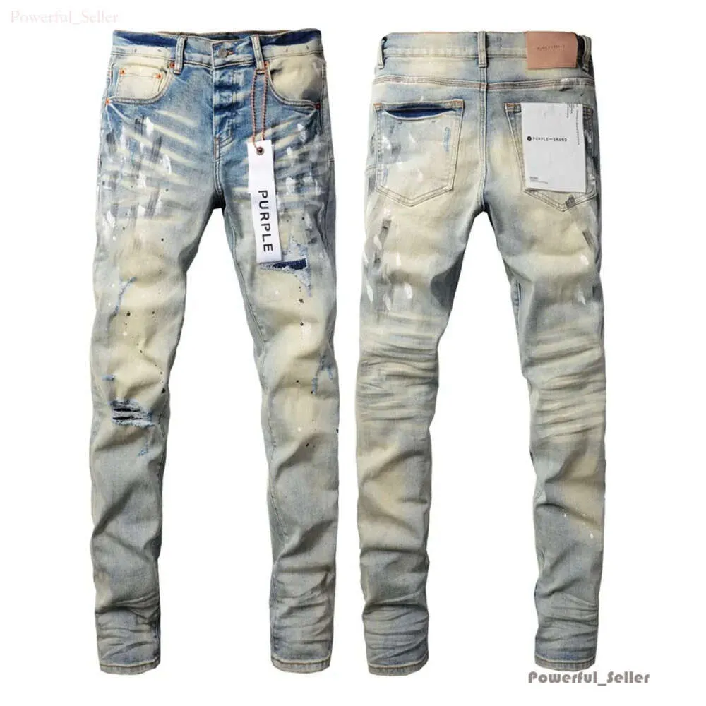 Jeans herrar lila kvinnor staplade långa byxor ksubi rippade high street jeans retro färg fläck lapp hål denim streetwear silm fötter mikro elastik 8352