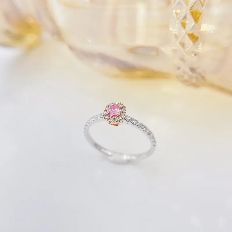 Pierścienie klastra YM2024 Pink Diamonds 0,09ct Solid 18k Gold Female's Diamond Wedding Engagement dla kobiet