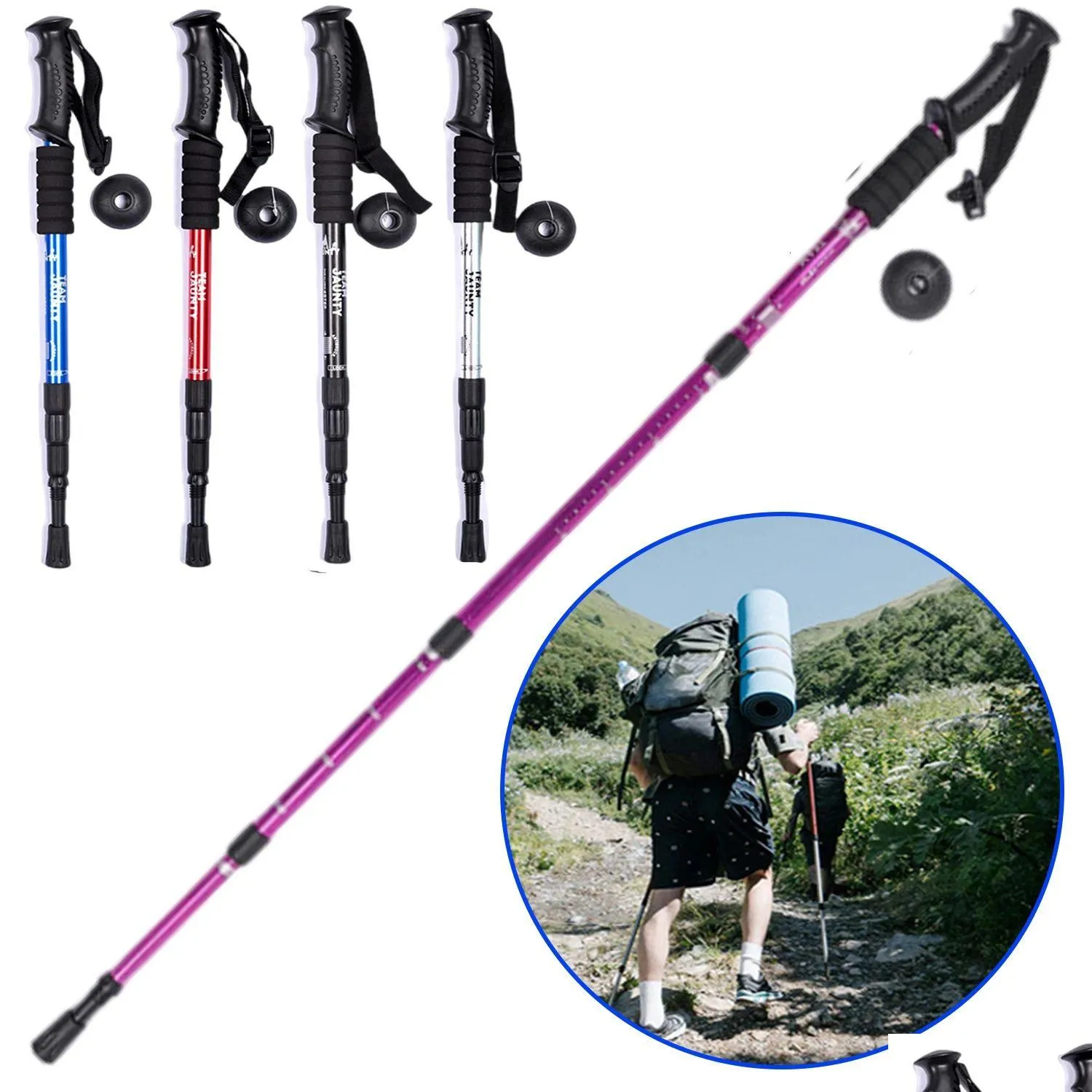 Skidstänger Walking Sticks Trekking Collapsible Höjdjustering Tralight för vandring Mountaining Old Man Assistance Drop Delivery Dhmya