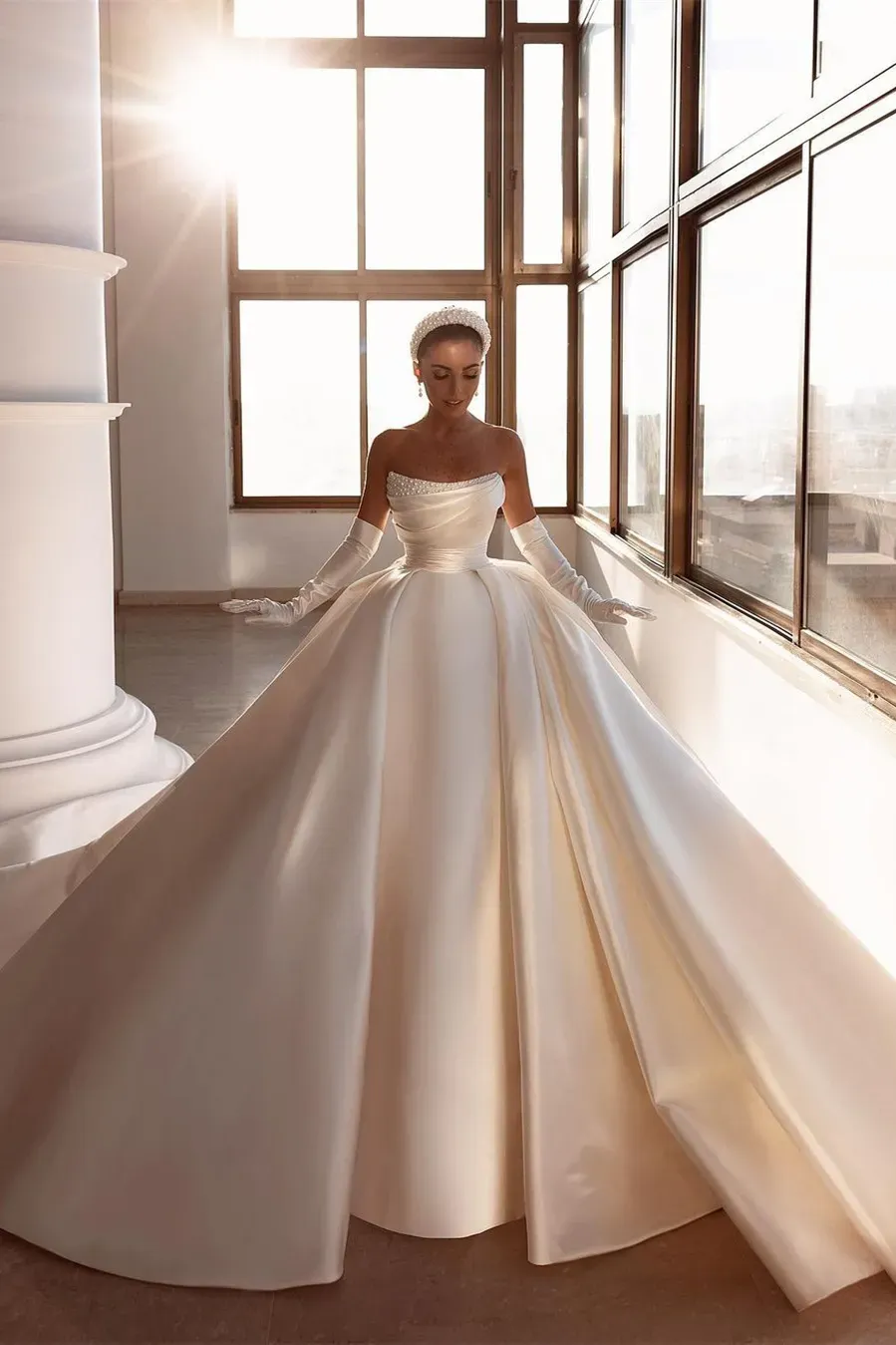 royal satin wedding dress Exquisite Royal Satin Wedding Dress | Classic Minimalism Style | Draped Corset | Seductive Wrap Skirt | Pockets