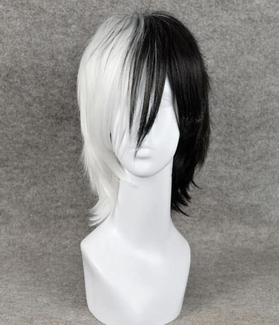 Kort svart blandad vit dangan ronpa monokuma perucas cosplay peruk peruca cosplay wigs83242783679266