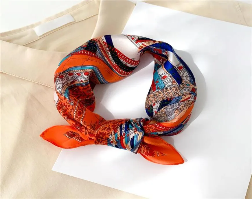 2021 Spring New Square Scarf 100 Natural Silk Hairband Foulard Female Bandana Design Print Small Neck Scarves Kerchief Tie9313823