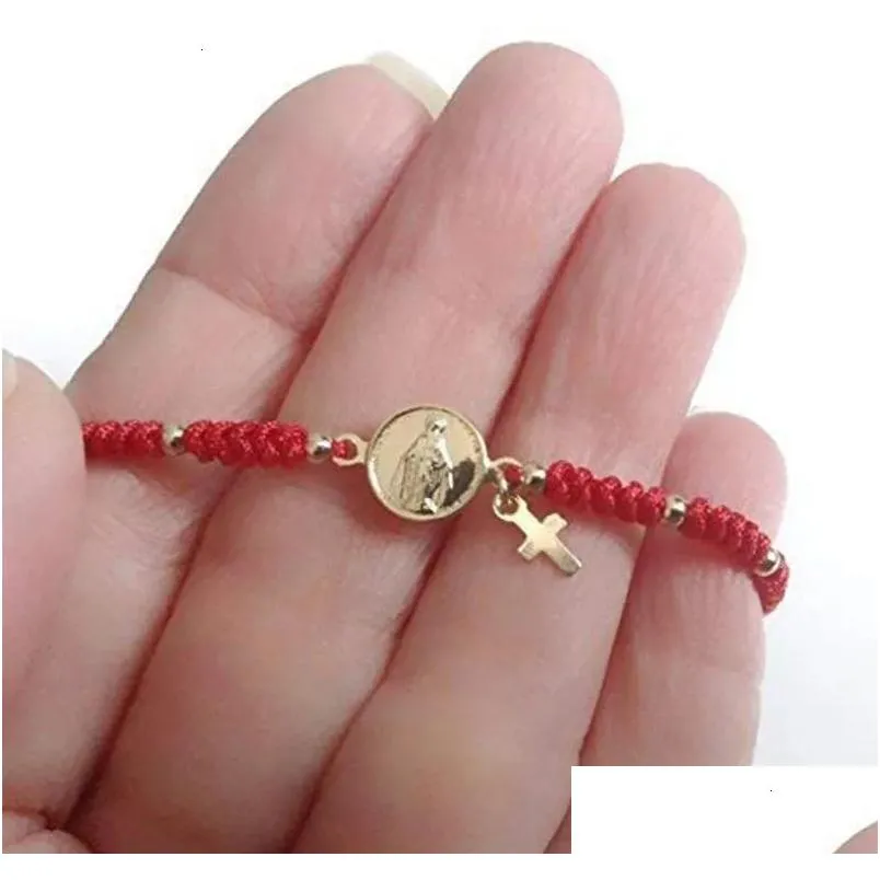 Chaîne 12pcs Vierge Marie Médaille Réglable Bracelet à cordes rouges Virgen La Milagrosa 231016 Drop Livraison Bijoux Bracelets Dhzp7