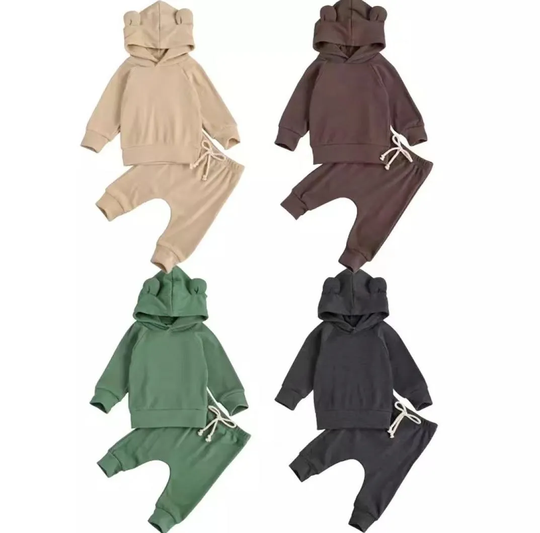 Bahar ins moda kız bebek erkek giyim setleri örme pamuklu kedi hoodies kayış pantolonları sonbahar kış bebek kıyafetleri ou3262830