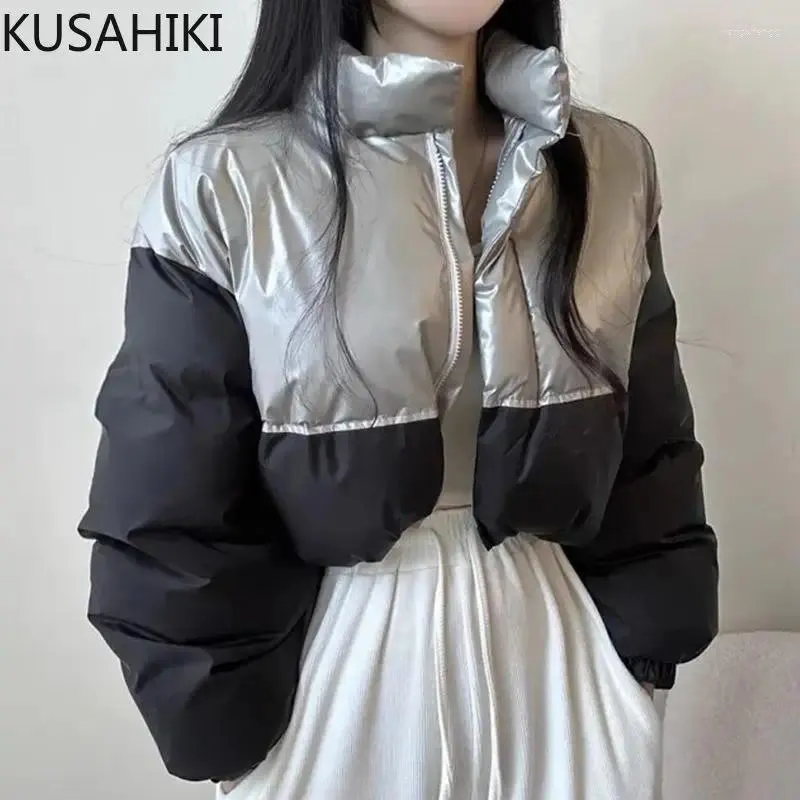 Trench da donna KUSAHIKI Corea Chic Autunno Inverno Vintage Cool Stand Collo Cerniera Colore di successo Parka causale Moda Vita alta Corto