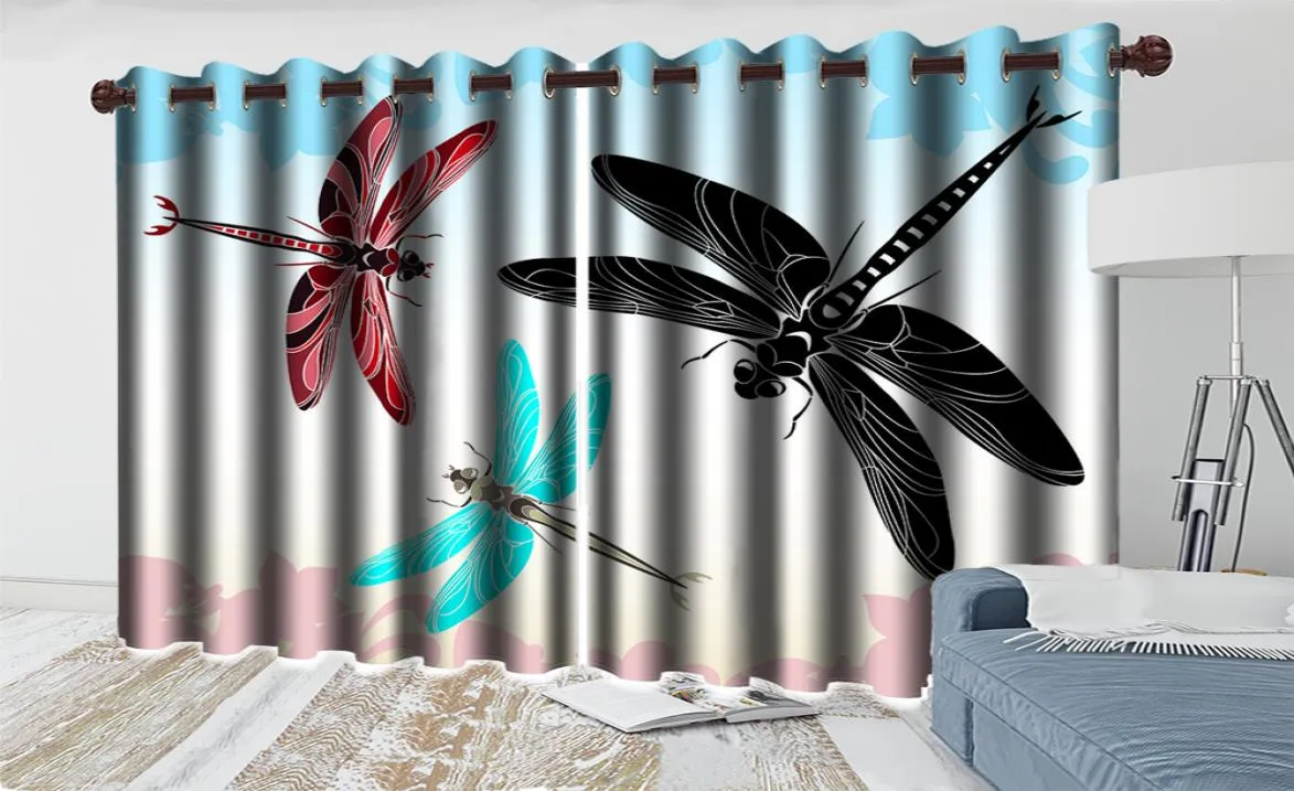 Cortina moderna de libélula voadora 3d, animal, melhoria da casa, sala de estar, quarto, cozinha, pintura, mural, cortinas blackout 7918571