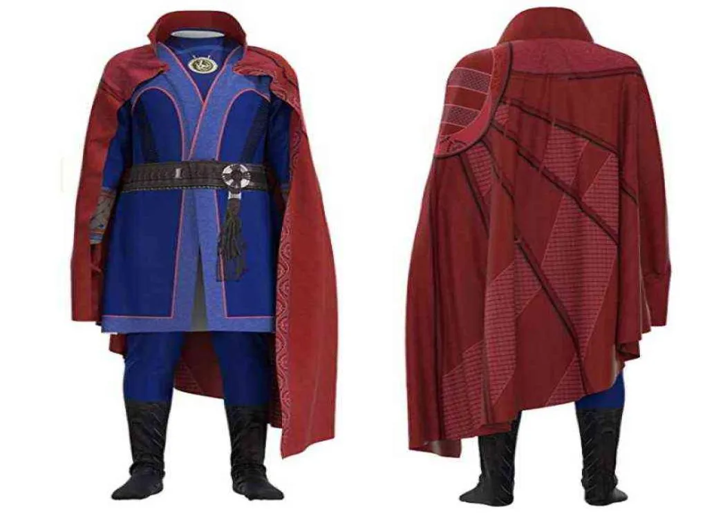 Delux Adult Kids Doctor Strange Come Dr Cosplay Blue Heavy Jumpsuit and Red Cloak Full Set For Halloween L2207143047614