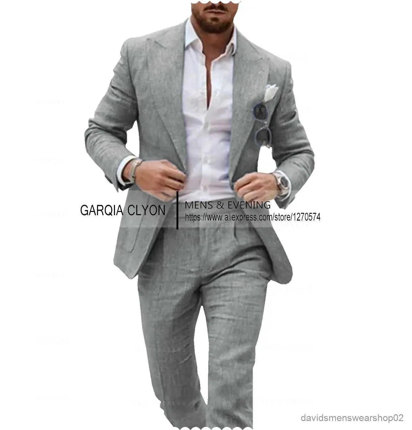 Mäns kostymer blazrar 2023 NYA LINEN MENDSDUT PEAK LAPEL MEN SUITS Formell Bästa man 2-stycke (Blazer+Pants) Bankett Set Groom Style Slim Fit Business