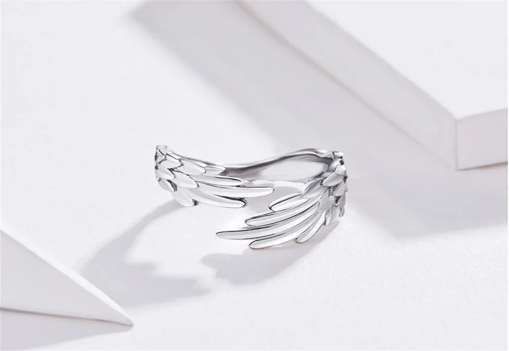 Sterling zilveren S925 open ring met geplatineerde veervleugels verstelbaar gepolijst vakmanschap comfortabel om te dragen fashio3387476