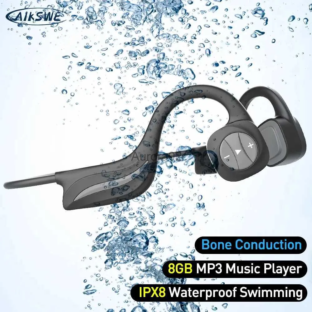 Mobiltelefonörlurar Aikswe Bone Conduct -hörlurar Bluetooth Trådlös hörlurar 8 GB IPX8 Vattentät MP3 Musikspelare Simning Diving Sport Headset YQ240219