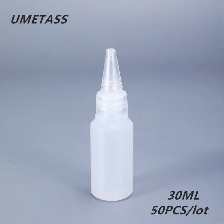 Bottiglie di stoccaggio Barattoli UMETASS 30ML Piccolo spremere PE di plastica per olio di colla Flacone contagocce rotondo Contenitore di liquidi a tenuta stagna 50 PZ lo238x