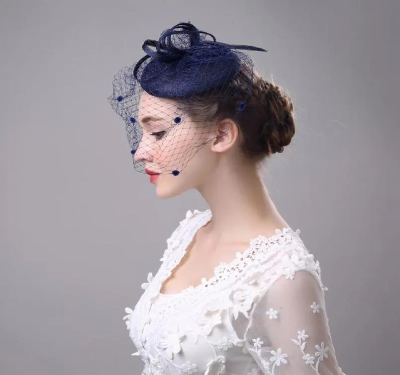 Navy Blue Ivory Black Gray Bridal Hats Soft Tulle Face Veil Elegant Women039s Cheap Party Hats chapeau mariage1150960