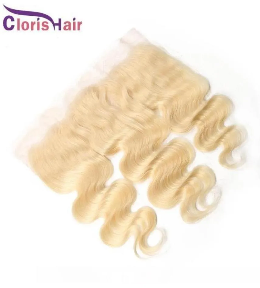 C Blond 13x4 Spets Frontal Ear to Ear Raw Virgin Indian Human Hair Top Stängningar 613 Platinum Blond Body Wave Full Frontals With B6648349