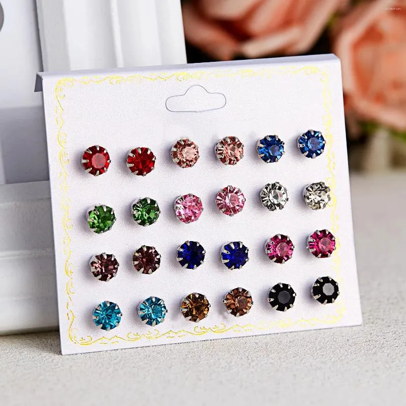 Studörhängen 12 Par Multicolor Rhinestone Mini Earring for Women Mix Style On Ear Piercing Ball Simulated Pearl Party Jewelry