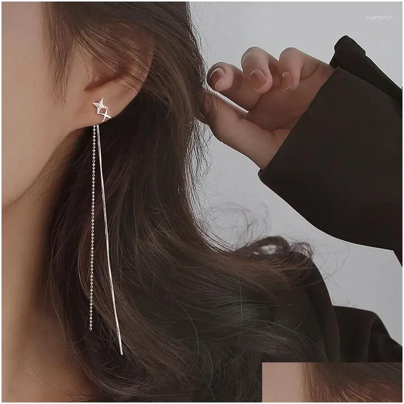 Dangle Chandelier Earrings S925 Sier Needle Tassel Long Chain Zircon Star Drop Earring for Women Girls Earling Hangeharings je dhwqd