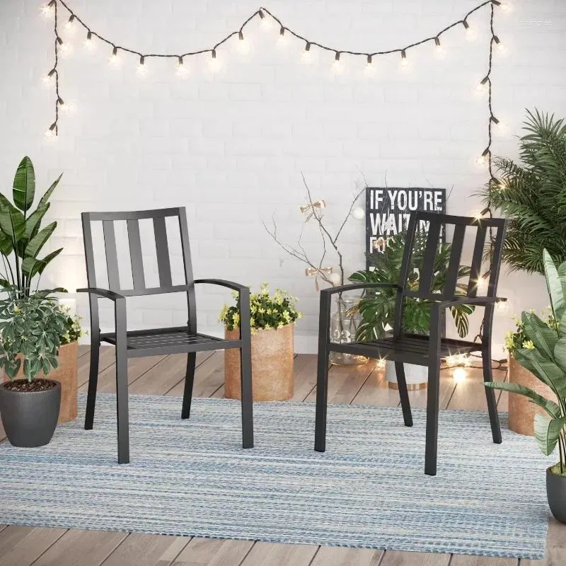 Походная мебель, патио, устойчивые к атмосферным воздействиям штабелируемые обеденные кресла с электронным покрытием (набор из 2 шт.), садовый стул TypeD для улицы