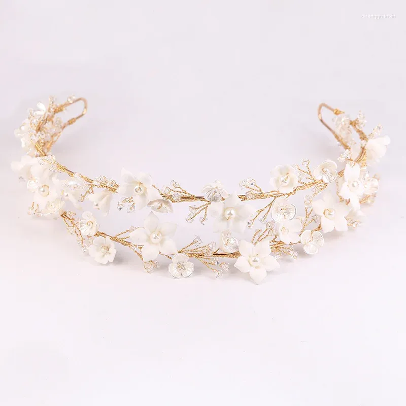 Fermagli per capelli Floralbride fatti a mano di lusso Strass Perle di cristallo Ceram Fiore Tiara nuziale Matrimonio Damigelle Corona Gioielli da donna