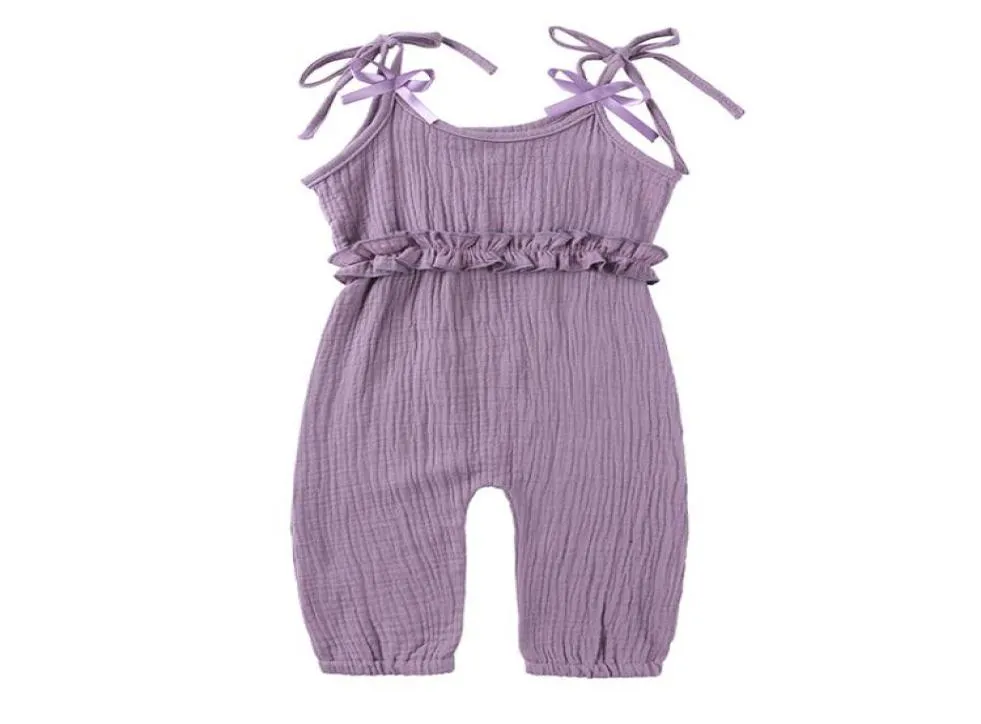 Newborn Toddler Clothing Summer Baby Girls Romper Jumpsuit Ruffle Solid Color Cotton Linen Outfits6073943