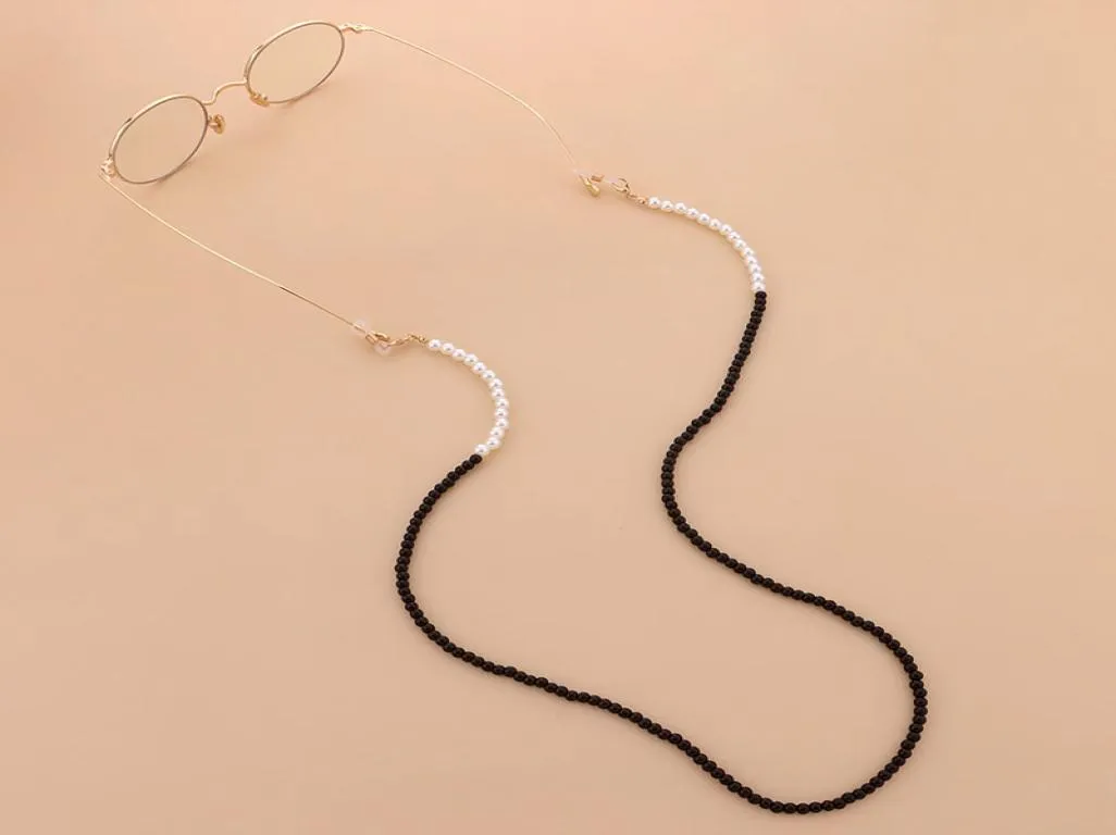 Collar de cadena para gafas con cordón de cuentas negras simples para mujer, cadena para gafas de lectura con perlas de imitación blancas, correas para el cuello, Eyewear6293416