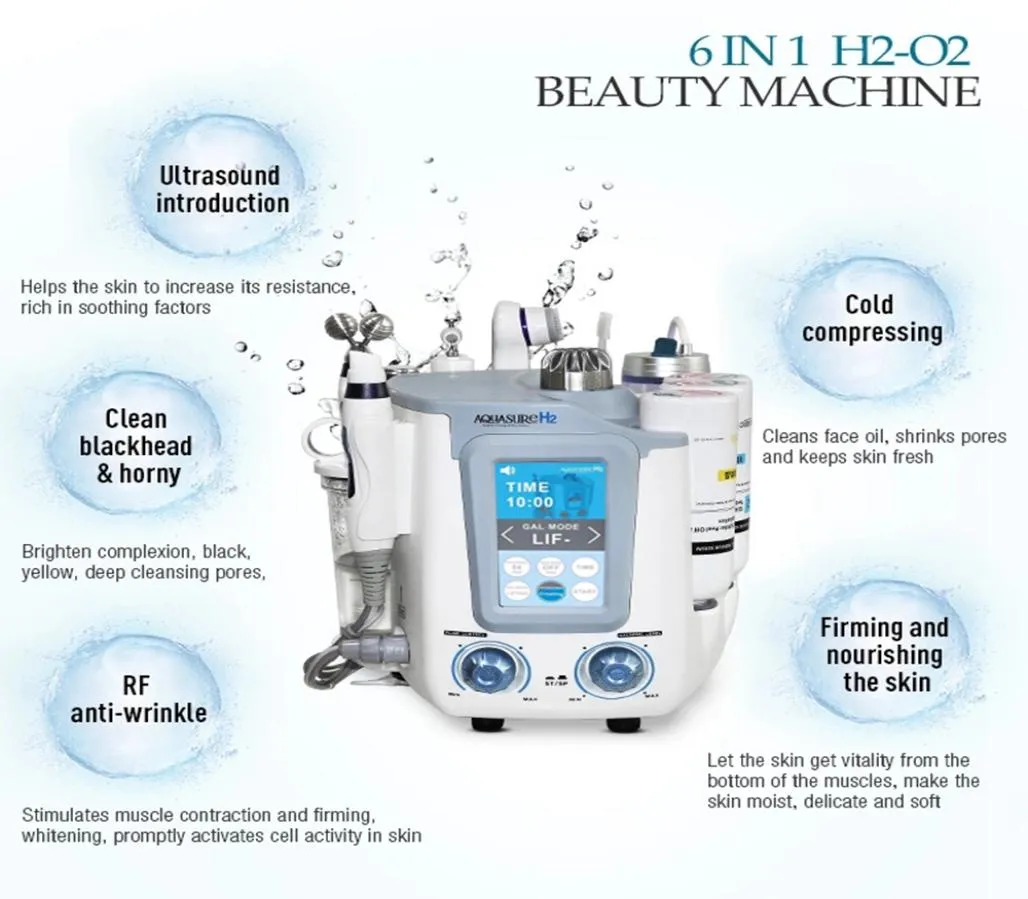 6 en 1 Aquasure H2 O2 Dermoabrasión con agua Hydra Máquina facial BIO Lifting Masaje Aqua Peeling Cuidado facial Limpieza profunda Anti envejecimiento6251286