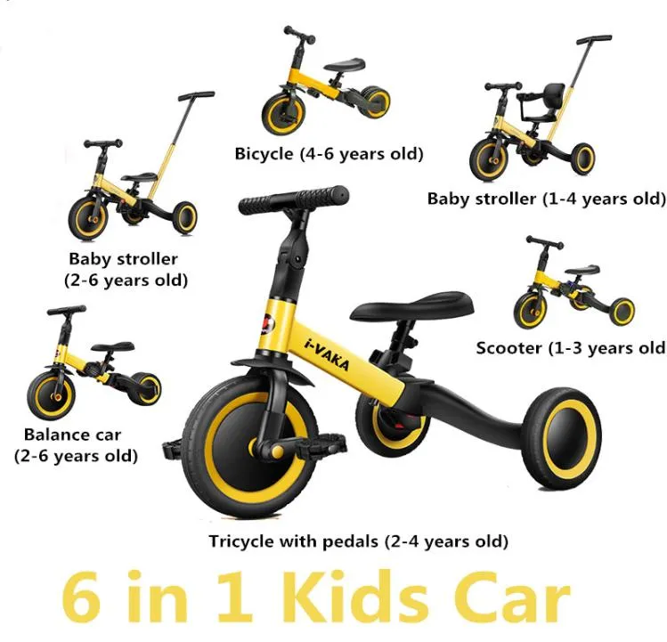 Duitse 6 in 1 kinderauto kinderen039s driewieler pedaalfiets kan glijden balans scooter lichte wandelwagen opvouwbare hand push kinderen auto1395287