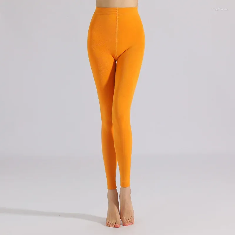 Women's Leggings 45-65kg Orange Pantyhose Women Polyester Brushed Fleece Thickened Plus Size One Piece Pants Thin Foot Socks