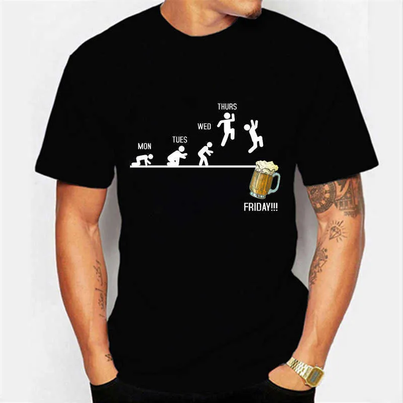 Camiseta masculina de verão fim de semana lazer sexta-feira cerveja manga curta casual solta