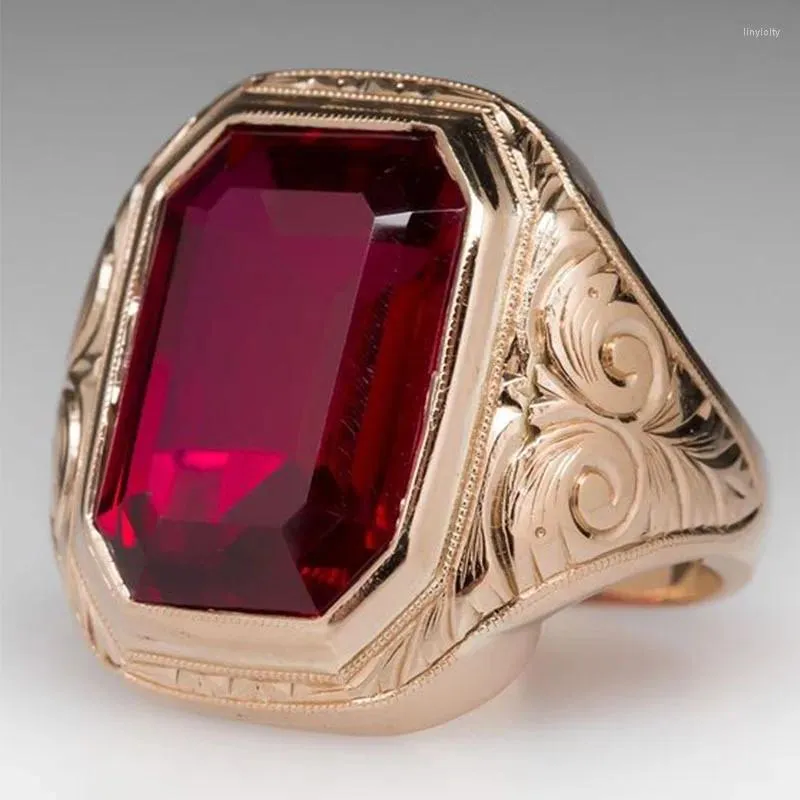 Anéis de casamento design de luxo clássico anel de jóias árabe banhado a ouro rubi vermelho zircão pedra dedo de noivado para mulheres homens