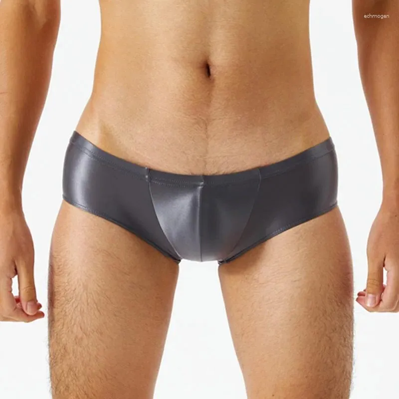 Underpants Sexy Homens Cetim Brilhante Sem Emenda Spandex Shorts Brilhante Sedoso Suave Gay Cueca Cintura Alta Calças Calças Plus Size