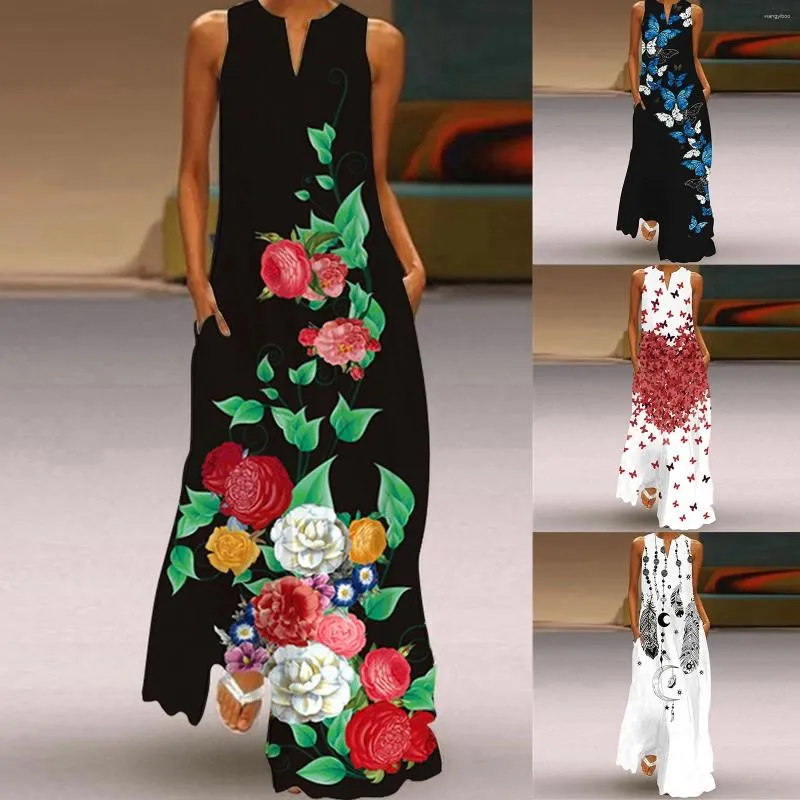 Casual Dresses Women's 3D Face Print Autumn V-ringen långärmad avslappnad elegant chic blommig vintage maxi klänning vestidos de mujer