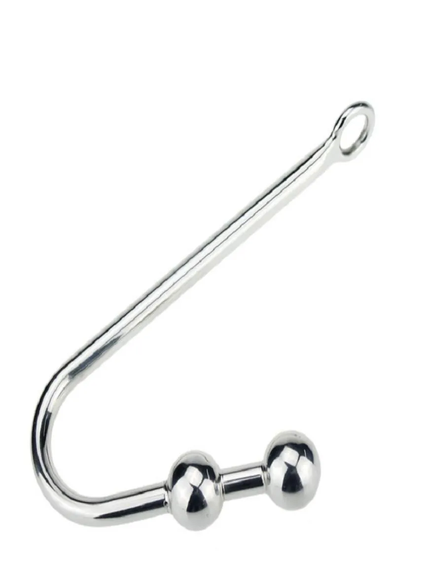 Stainless Steel Anal Beads Hook Hole Double Balls Metal Butt Plug Metal Bdsm Bondage Slave Dilator Sex Toy For Man Y1907136305575