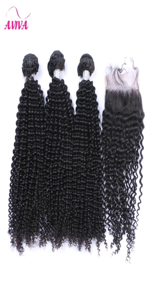 4PcsLot Brasileiro Cabelo Virgem Encaracolado Com Fecho Grau 8A Não Processado Brasileiro Kinky Curly Cabelo Virgem Tecer Pacotes E Top Lac1776987