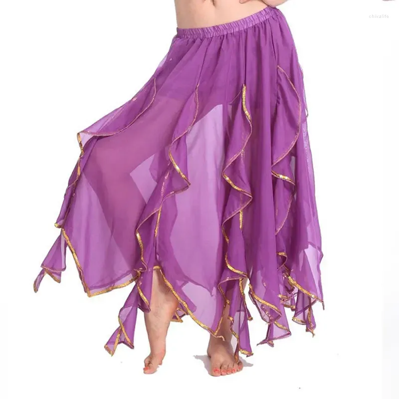 Stage Wear Adulto Alta Slits Oriental Belly Dance Saias Mulheres Profissional Bellydance Traje Accessoires Dança Prática Long Swing Saia