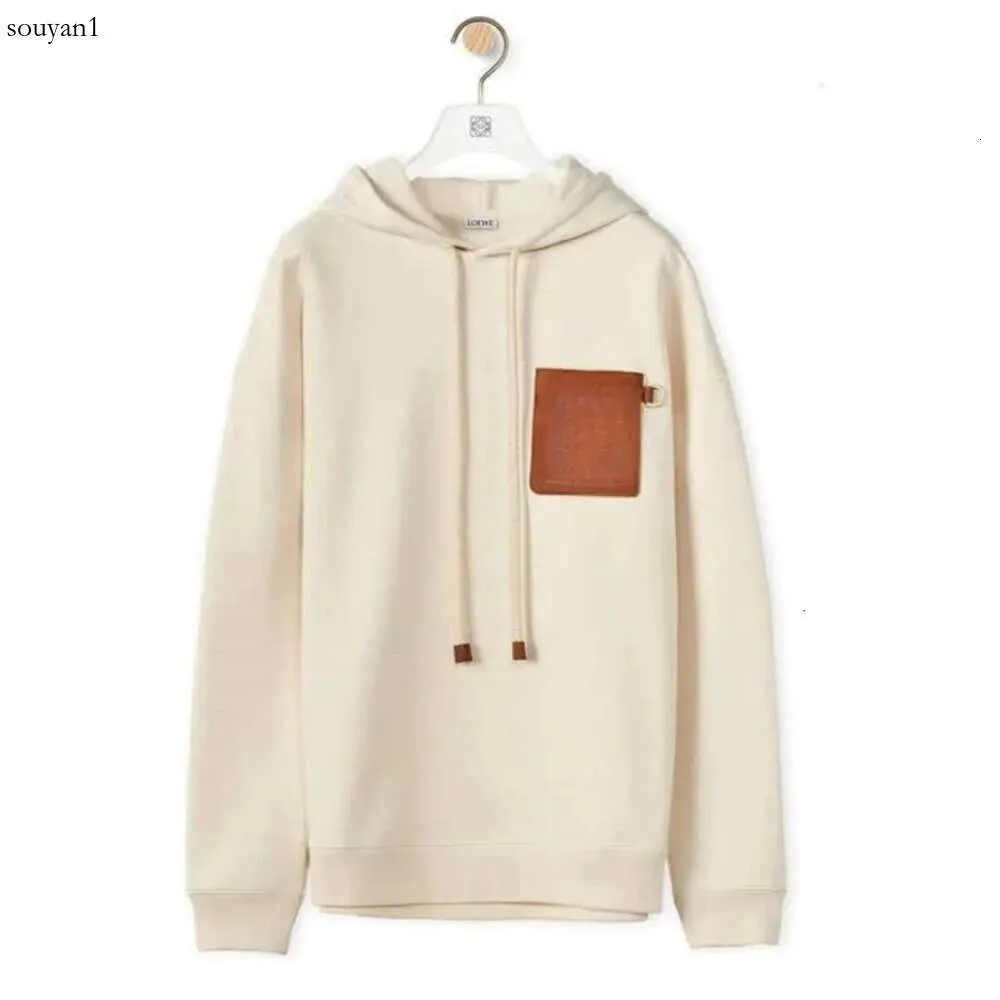 E Sweat à capuche Designer Femmes Hommes Loe Roy Petites étiquettes en cuir parfumées Poches Couple Pull Lâche et confortable