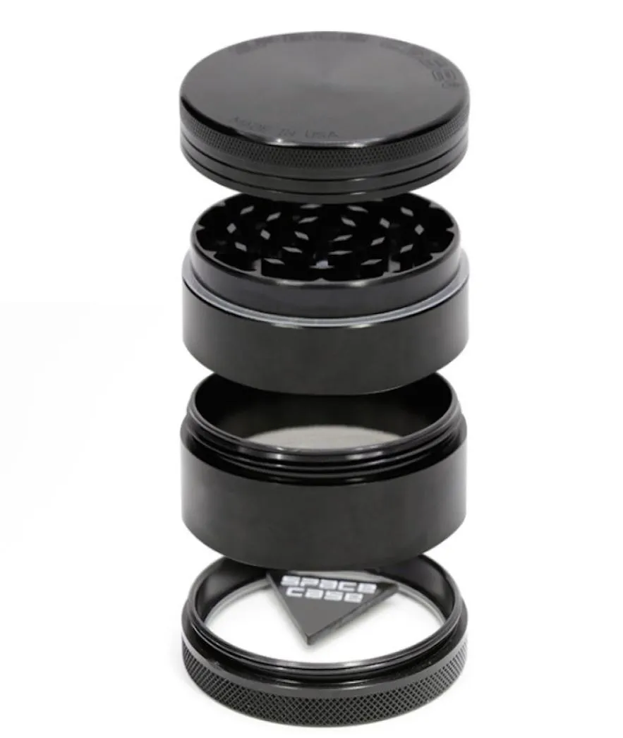 Hela 63mm 4layer Clear Bottom Aluminium Space Case Herb Grinder Cigarettdetektor Rökning Tobaksslipare för torr ört5138221