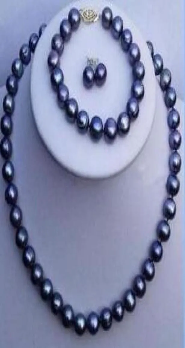 ensemble collier, bracelet et boucles d'oreilles en perles de TAHITI noires 910 mm MER DU SUD 18quot 75quot31358156744505